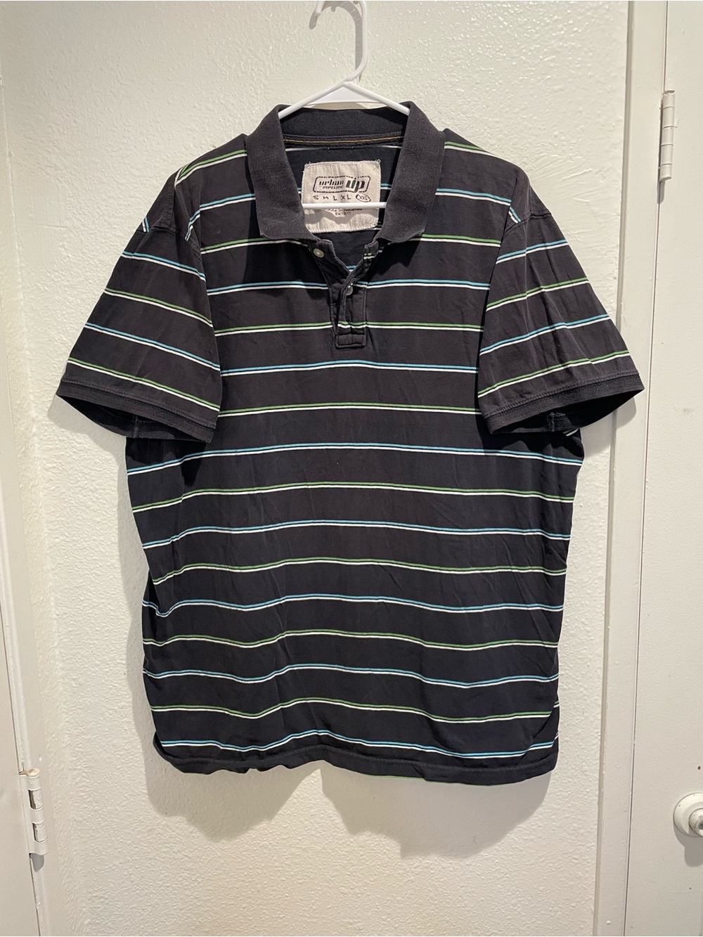 Urban Pipeline Men's Striped Short Sleeve Polo Shirt Charcoal Grey Size XXL